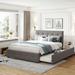 Queen Linen Fabric Platform Bed Upholstered Bed Frame, Light Gray