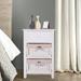 White Bedroom Nightstand with 2 Removable Woven Baskets and 1 Drawer Modern Paulownia Wooden End Table Sideboard Cabinet