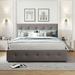 Light Gray Upholstered Bed Queen Platform Bed Fram with 2 Drawers & 1 Twin XL Trundle Linen Fabric No Box Spring Needed