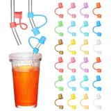 24 Pcs Straw Covers Silicone Straw Tip Covers Reusable Drinking Straw Tips