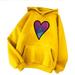 Jalioing Fall Winter Long Sleeve Sweatshirt for Women Solid Color Hooded Pullover Cute Heart Print Stylish Top (X-Large Yellow)