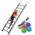 9-Step Parrot Play Ladder with 5Pcs Rattan Balls Bird Exercise Toy with Hooks for Cages Stainless Steel Climbing Ladder Perch Toy for Parakeets Cockatoos Lovebirds