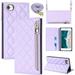 Crossbody Wallet for iPhone SE 2022/SE 2020/8/7 Case with Adjustable Lanyard Strap Card Holder 4.7 PU Leather Zipper Handbag Purse Kickstand Lattice Pattern Case for Women Girl Purple