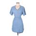 Chelsea & Violet Casual Dress - Mini V Neck Short sleeves: Blue Print Dresses - Women's Size Medium