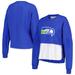 Women's Refried Apparel Royal Seattle Seahawks Retro Cropped Tri-Blend Pullover Sweatshirt