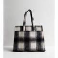 Black Check Print Brushed Tote Bag New Look