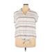 Weatherproof Sleeveless Button Down Shirt: White Print Tops - Women's Size 2X-Large