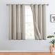 TOPICK Linen Curtains, Striped Curtains with Eyelets, Modern Beige Linen Look Curtains, Living Room, Privarsphere Curtain, Semi-Transparent Eyelet Curtain with Stripes, 130x145 cm, Grey on Beige