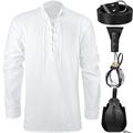 Panitay Halloween Men's Renaissance Costume Viking Pirate Shirt with Medieval Leather Belt Pouch Potion Bottle Sword Frog (White,Medium)