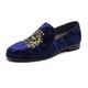 FLQL Men's Luxury Velvet Penny Loafers Shoes Embroidery Suede Dress Loafers Daily Boats Shoes for Party Wedding Prom Size 7-13, Blue, 12.5 D(M) US