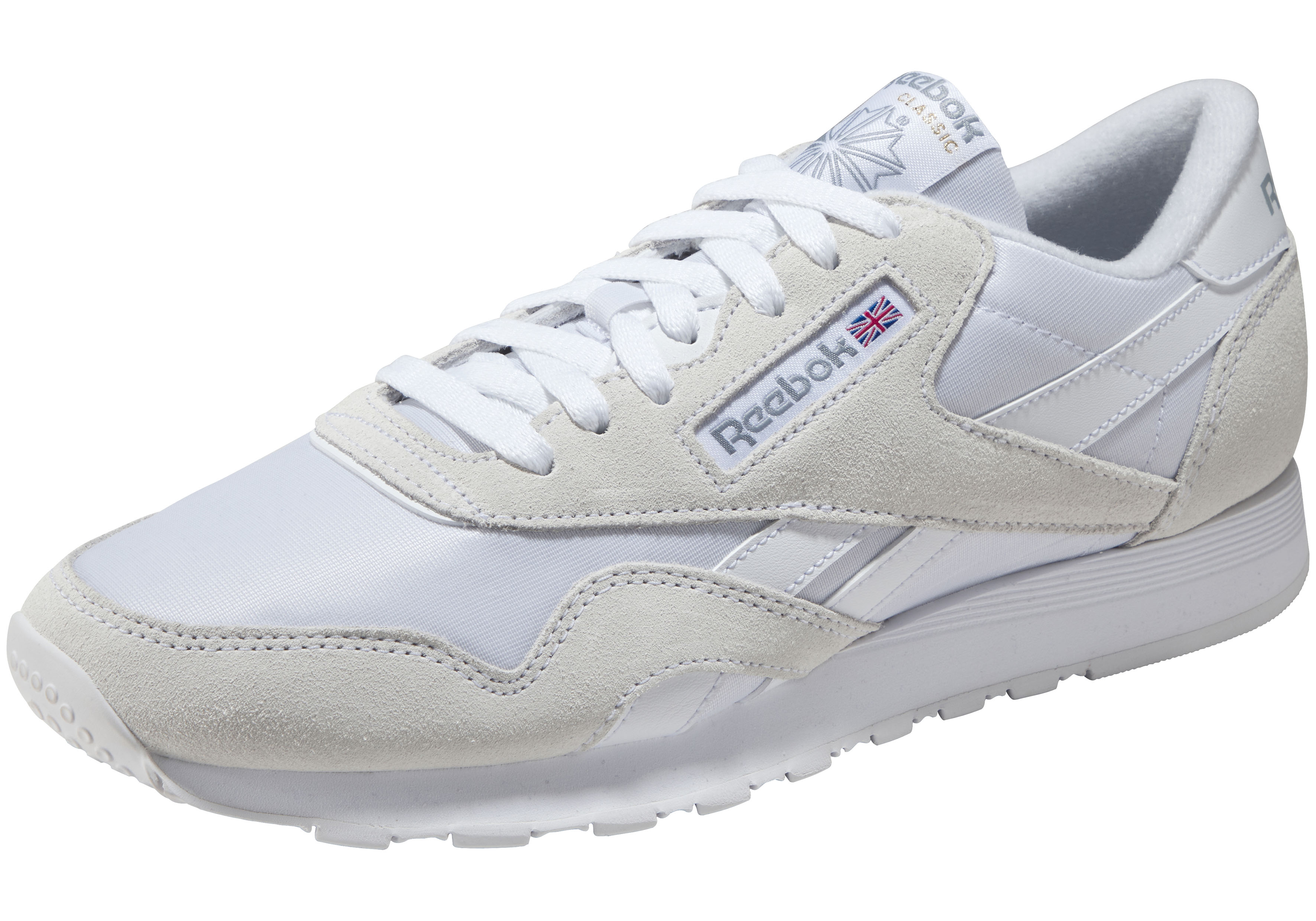 Sneaker REEBOK CLASSIC "CL NYLON", Herren, Gr. 44, weiß (weiß, beige), Leder, Textil, Schuhe Sneaker