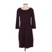 Talbots Casual Dress - Sheath Scoop Neck 3/4 sleeves: Burgundy Stripes Dresses - Women's Size Small