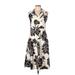 Ann Taylor Casual Dress - A-Line V Neck Sleeveless: Ivory Print Dresses - Women's Size 10