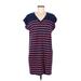 Lou & Grey Casual Dress - Shift V Neck Short sleeves: Blue Stripes Dresses - Women's Size Medium