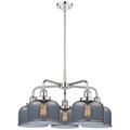 Bell 26"W 5 Light Polished Chrome Stem Hung Chandelier w/ Smoke Glass