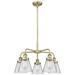 Cone 24.25"W 5 Light Antique Brass Stem Hung Chandelier w/ Clear Shade