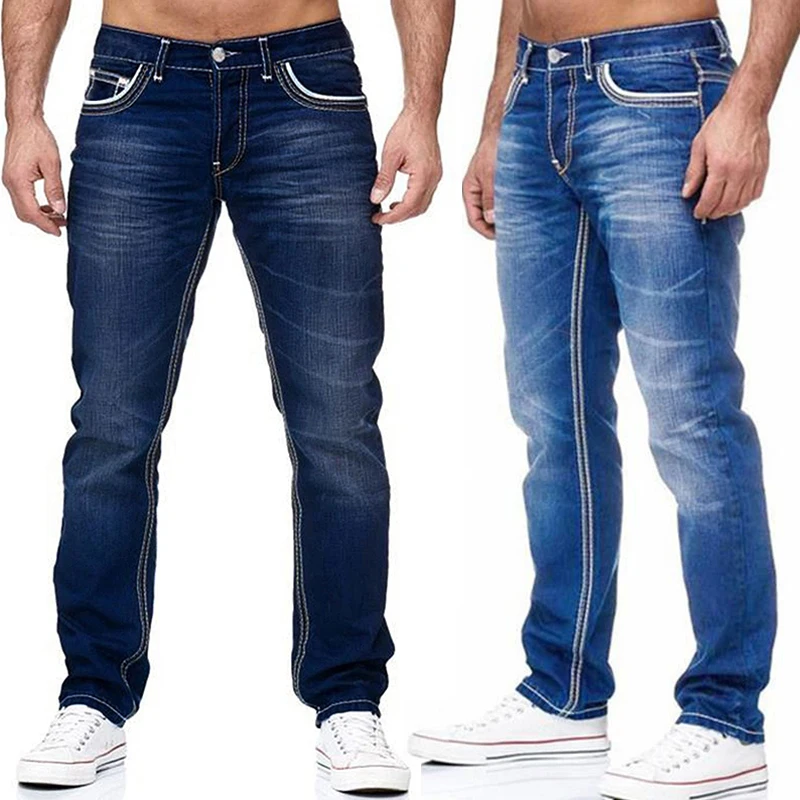 Männer Jeans Schwarz Gerade Hosen Frühling Herbst Taschen Denim Casual Hosen Hellblau Hohe qualität Streetwear Jeans Männer