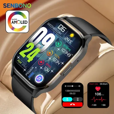 Senbono 2023 amoled smart watch bluetooth anruf uhr 2,01 zoll hd auf display fitness tracker sport smartwatch männer frauen