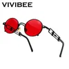 VIVIBEE Punk Oval Rote Sonnenbrille Männer Metall Schwarz Rahmen Hip Hop für Frauen Vintage Kleine