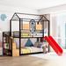 Twin Over Twin Metal Bunk Bed, Metal Housebed with Slide and Storage Stair, Three compartments Stairs