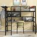 Twin Size All-in-One Metal Loft Bed w/ 2 Shelves, Desk, a Hanging Clothes Rack, Safety Guard Rails Multi-Functional Platform Bed