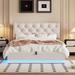 Modern Queen Size Upholstered Platform Bed with LED Light and Button-tufted Design Headboard