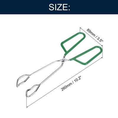 2Pcs Cooking Scissor Tongs, 10" Kitchen Tongs with Comfort Grip Green Handle - Silver & Green