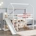 Twin Size House Loft Bed with Storage Shelves and Light, Wood Loft Bed Twin w/ Roof & Slide, Kids Playhouse Bed for Boys, Girls