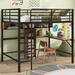 Full Size Metal & Wood Loft Bed with L -Shaped Desk and Shelves