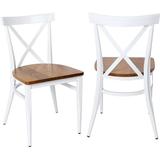 Kitchen&Dining Room Chair with Solid Wood Seat and Metal Legs Indoor/Outdoor Stackable Bistro Cafe Chairs with Cross Back Style Set of 2 White