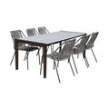 Fineline & Clip Indoor Outdoor Dining Set in Dark Eucalyptus Wood with Superstone & Grey Rope - 7 Piece