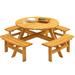 Yone jx je 8 Person Wood Picnic Table Outdoor Round Picnic Table with 4 Built-in Benches Umbrella Hole Outside Table and Bench Set for Garden Backyard Porch Patio 500lbs Capacity Per Bench