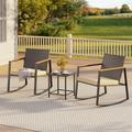 Aiho 3 Pieces Patio Rocking Chair Set Patio Furniture Set with Coffee Table for Garden Beige