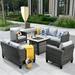 Ovios 5 Pieces Outdoor Patio Furniture with 30 Inch Fire Pit Table Wicker Patio Sectional Sofa with Single Chairs for Backyard Decor