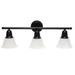 26.5 in. Classic 3 Light Straight Metal Bar & Frosted Marble White Bell Shape Glass Shades Decorative Wall Mounted Vanity Fixture Black