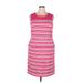 Lands' End Casual Dress - Sheath Crew Neck Sleeveless: Pink Color Block Dresses - Women's Size 18