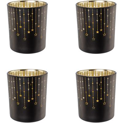 Teelichthalter CREATIV DECO "Weihnachtsdeko", schwarz, H:10,00cm Ø:9,00cm, Glas, Kerzenhalter, mit goldfarbener Innenseite Image