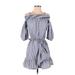 Habitual Casual Dress - Mini Cold Shoulder 3/4 sleeves: Blue Stripes Dresses - Women's Size 12