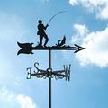 BrolEo Weathervane- Fisherman & Fish Stainless Steel Weather Vane with Ground Spike And Wall Fixing,Wind Vane Direction Indicator for Farm Yard Garden Gazebo Decorations