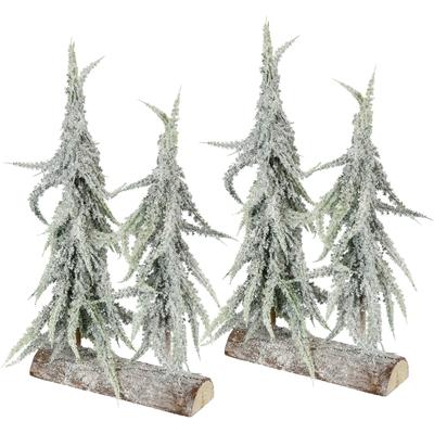 Dekobaum I.GE.A. "Weihnachtsdeko, Weihnachtsbaum", grün (grün, weiß), B:19cm H:34cm T:6cm, Kunststoff, Dekofiguren, Tannenbaum auf Rinde 34 cm Image