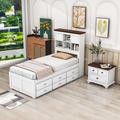 Winston Porter Merenda 3 Drawers Wood Bookcase Bed w/ Trundle & Nightstand in Brown/White | 46 H x 42 W x 86 D in | Wayfair