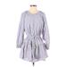 L Space Casual Dress - Mini Crew Neck 3/4 sleeves: Purple Checkered/Gingham Dresses - Women's Size X-Small