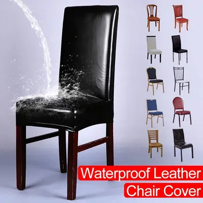Leather Chair Covers Waterproof for Dining Chair, High Quality Pu Slipcover Prevent Oil Stain, Stretch Protector Kitchen Cover