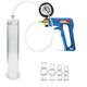 LeLuvÂ® Maxi Penis Pump w/ Blue Handle Clear Hose + Protected Gauge | 4 Constriction Rings | 9 x 4.10 Cylinder