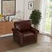 Faux Leather Accent Chair, Comfy Upholstered Armchair with Nail Head Trim and Retro Wood Legs, Single Sofa Chair for Livingroom