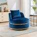 Over-sized Soft Accent Chairs w/ Seat Cushion Barrel Chair for Living Room Swivel Ottomans Modern Velvet Oversize Chair, Blue