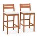 Costway Outdoor Wood Barstools Set of 2 Eucalyptus Wood Bar Height Chairs Cushioned Seat