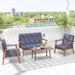 Costway 4 PCS Patio Conversation Set Acacia Wood Sofa Coffee Table with Cushioned Seat