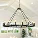 Magic Home 16-Light Big Wagon Wheel Chandelier Modern Farmhouse Large Light Fixtures Large Round Chandelier Round Kitchen Island Light black frame + black lamp head