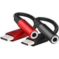 USB C to 3.5mm Female Headphone Jack Adapter (2 Pack) Type C to Aux Audio Dongle Cable Cord Hi-Fi DAC Chip for Samsung Galaxy S22 S21+ S9 Note10 Plus Pixel 5 4 3 XL(Black+Red)